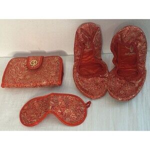 Baby Phat Slippers Eye Mask Travel Set Size Women’s 7 Asian Theme Red Gold Y2K
